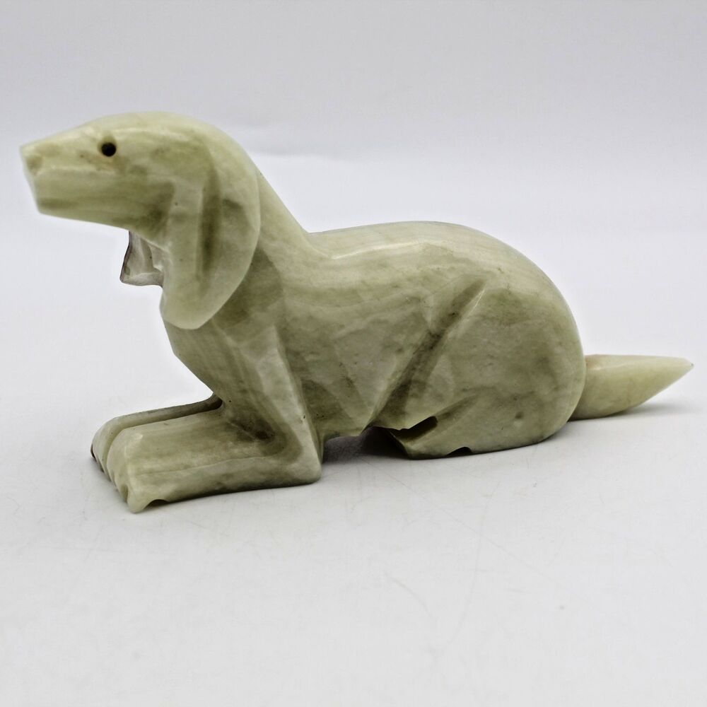 Vintage Green Onyx Hound Dog Laying Down Hand Carved Stone Figurine 6.25"